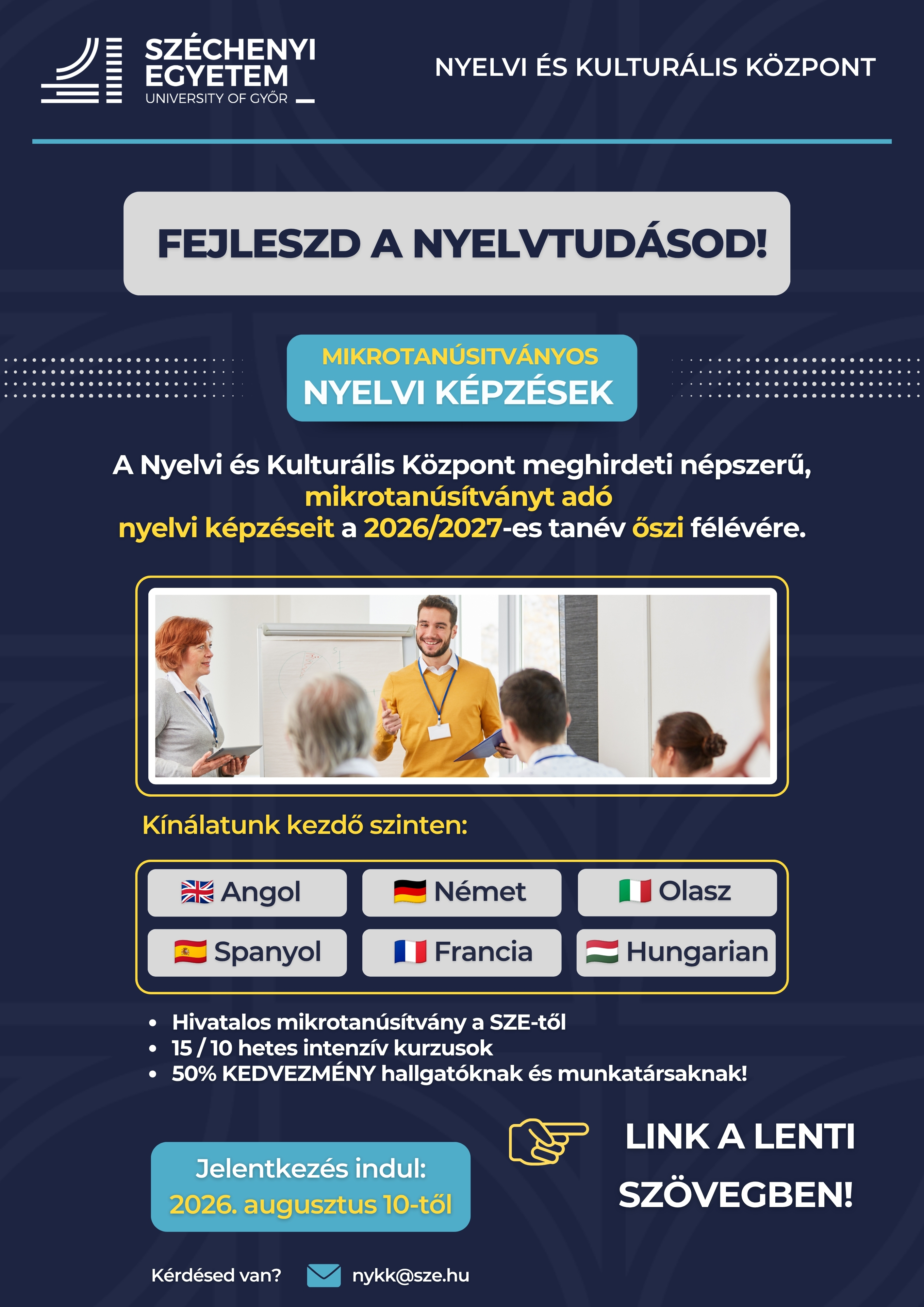 Mikro-tanúsítványos nyelvi képzések külsős érdeklődők részére a 2026/2027-es tanév őszi félévében